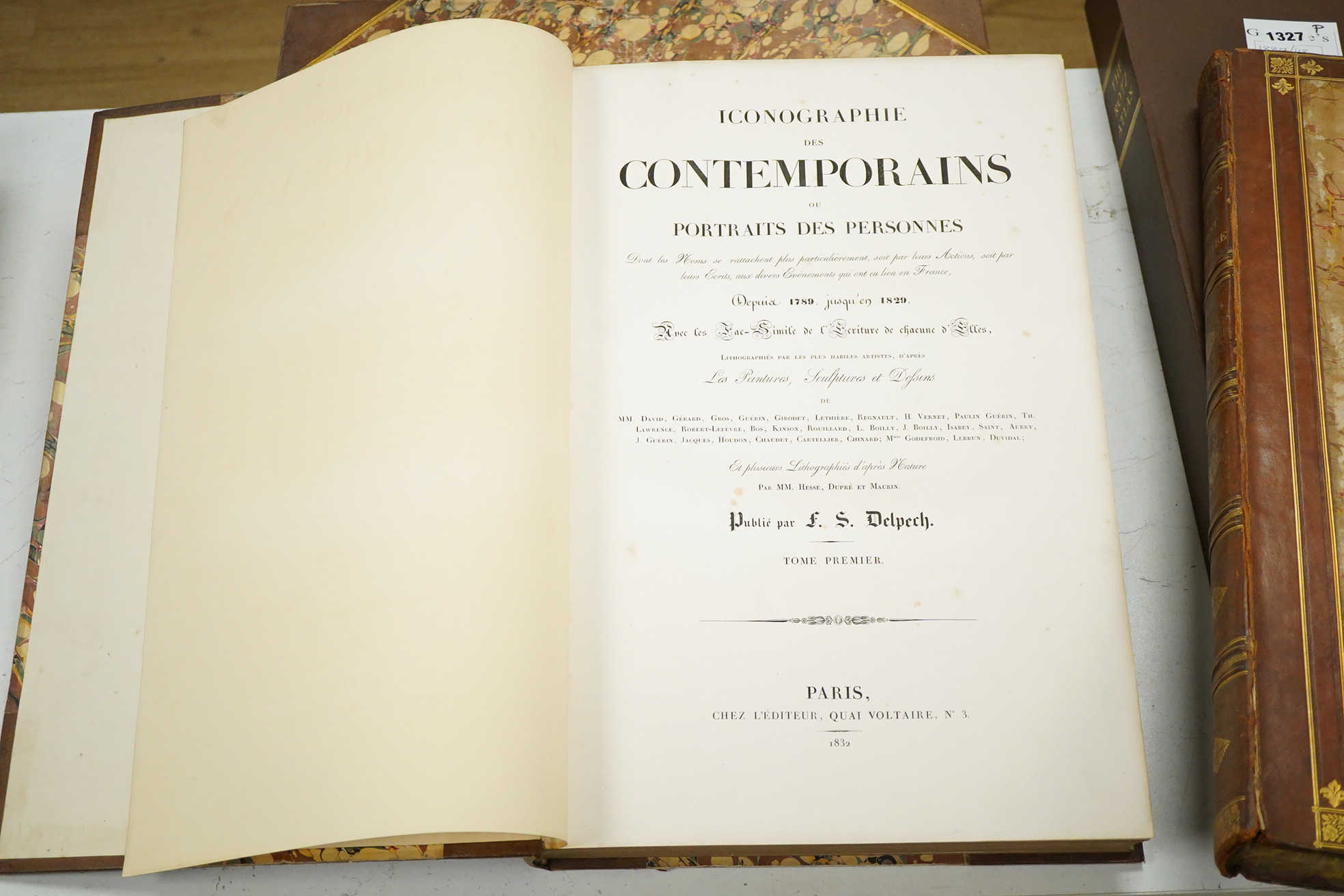 Delpech, Francois-Seraphin - Iconographie Contemporains ... 2 vols. 205 lithographed portrait plates, with facsimile autograph letter (etc.) by the subject on adjacent leaf; later 19th cent. half morocco and marbled boar